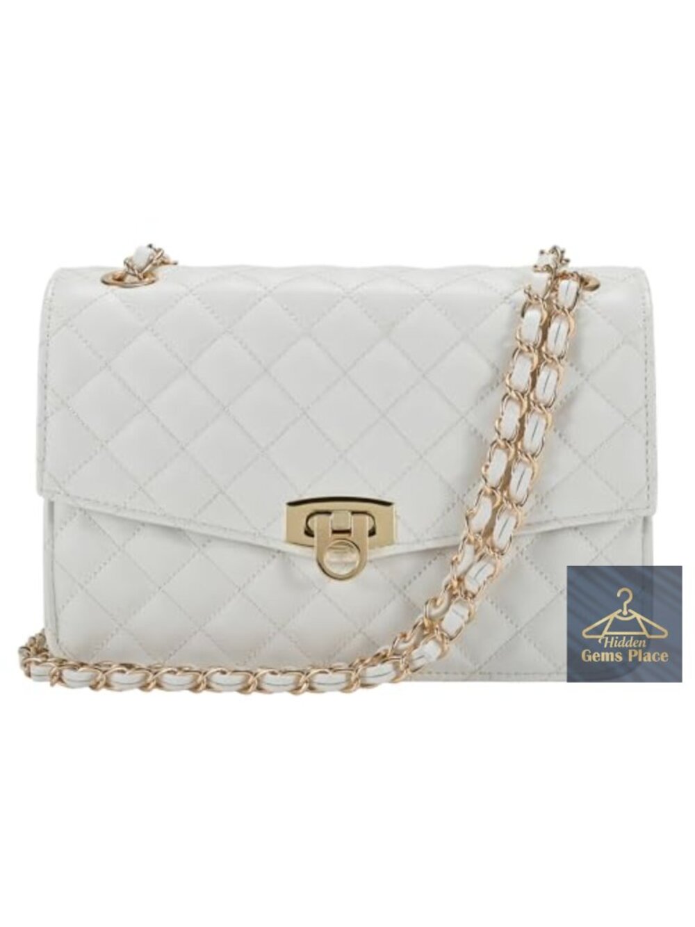 Medium Quilted Shoulder Bag with Chain Strap, Faux Leather Flap Crossbody Purse
